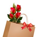 Holiday Background With Paper Shopping Bag with Bouquet