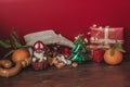 Saint Nicholas gifts and chocolate in bag Royalty Free Stock Photo