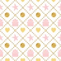 Holiday background seamless pattern happy birthday pattern with gift box gentle pink golden colors