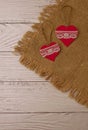 Holiday background for Valentine`s day on a white wooden background in retro style