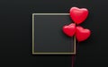 Holiday background for Valentines Day . Red heart balloons on a black background with a frame for your text Royalty Free Stock Photo