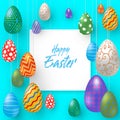 Holiday background with various Easter eggs and space for text.