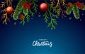 Holiday background with xmas decorate. Fir tree and thuja branches decorated with christmas balls, berries, and stars Royalty Free Stock Photo