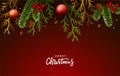 Holiday background with xmas decorate. Fir tree and thuja branches decorated with christmas balls, berries, and stars Royalty Free Stock Photo