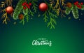 Holiday background with xmas decorate. Fir tree and thuja branches decorated with christmas balls, berries, and stars Royalty Free Stock Photo