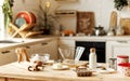 Holiday baking. Ingredients for traditional Christmas cookies on kitchen countertop Royalty Free Stock Photo