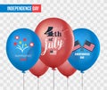 Holiday balloons on transparent background. 4th of July. National celebration. Independence Day. Vector set of