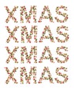 Holiday banner concept. Word XMAS on white background. Symbol letters collected from the Christmas decor.