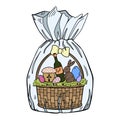Holiday basket for Easter in a transparent wrapper Royalty Free Stock Photo