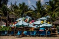 Holiday.Beach Umbrellas.No visitors. Empty places. Royalty Free Stock Photo