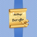 Holiday Best Offer on Golden Scroll Decorated Bow Royalty Free Stock Photo