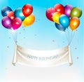 Holiday birthday banner with colorful balloons