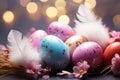 Holiday bliss Enchanting Easter scene with eggs, feathers, and glitter