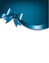 Holiday blue background with red gift glossy bow and ribbons. Royalty Free Stock Photo