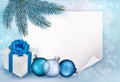 Holiday blue background with sheet of paper