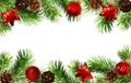 Holiday borders with Christmas tree twigs, cones, and balls Royalty Free Stock Photo