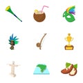 Holiday in Brazil icons set, cartoon style Royalty Free Stock Photo