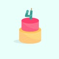 Holiday bright cake with candle age four. Vector illustration Royalty Free Stock Photo