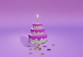 Holiday cake with a candle greeting card 3d illustration