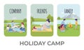 Holiday camp vector banner templates set. Camping, weekend, vacation webpage design concept. Royalty Free Stock Photo