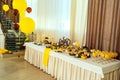 Holiday candy bar in yellow and brown color. Wedding candy bar.