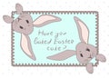 Holiday card. Easter bunnies on a turquoise background