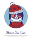 Holiday card Hipster New Year with Santa Claus in