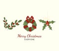 a holiday card or invitation card. Christmas wreath and sprigs of mistletoe Royalty Free Stock Photo