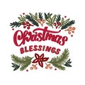 Holiday card, made hand lettering Christmas Blessings