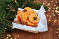 Holiday card for the new year is 2019 in warm, trendy colors. Christmas composition of ingredients for mulled wine orange slices,