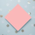 Holiday card and  sparkles star confetti, for inserting text on a colored background top view. Minimalism. flatlay Royalty Free Stock Photo