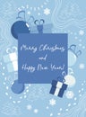 Holiday card template for New Year and Christmas holidays in blue tones Royalty Free Stock Photo