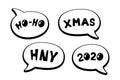 Holiday cartoon comic speech bubble collection with various messages HO-HO XMAS HNY and 2020. Merry Christmas and Happy