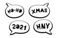 Holiday cartoon comic speech bubble sticker collection with various messages HO-HO XMAS HNY 2021. Merry Christmas and