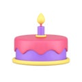 Holiday celebrate cake one burning candle melting glaze realistic 3d icon template vector