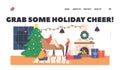 Holiday Cheer Landing Page Template. Children Write Letter to Santa Claus at Christmas Eve. Little Kids Writing Wishes Royalty Free Stock Photo