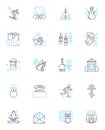 Holiday cheer linear icons set. Mistletoe, Eggnog, Frosty, Jolly, Tinsel, Carols, Gingerbread line vector and concept