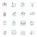 Holiday cheer linear icons set. Mistletoe, Eggnog, Frosty, Jolly, Tinsel, Carols, Gingerbread line vector and concept