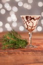 Holiday chocolate swirl drink with candy cane rim - christmas happy hour