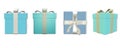 Holiday Christmas background with a border of turquoise blue gift boxes Royalty Free Stock Photo