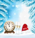 Holiday Christmas background with a champange and Santa hat Royalty Free Stock Photo