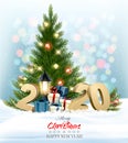 Holiday Christmas background with a colorful presents and garland. Royalty Free Stock Photo