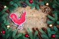 Holiday Christmas background. Fire Rooster symbol of the year. T