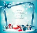 Holiday Christmas background with presents and magic box. Royalty Free Stock Photo