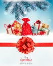 Holiday Christmas background with a sack full of gift boxes Royalty Free Stock Photo