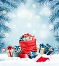 Holiday Christmas background with a sack full of gift boxes Royalty Free Stock Photo