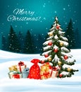 Holiday Christmas background with a sack full of gift boxes Royalty Free Stock Photo