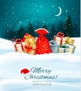 Holiday Christmas background with a sack full of gift boxes. Royalty Free Stock Photo