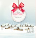 Holiday Christmas background with a village and gift card Royalty Free Stock Photo