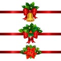 Holiday Christmas decorations with gold bell and bow